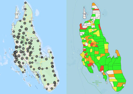 Maps showing vaccinations across Zanzibar