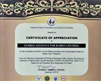 Certificate award for GARCs contribution to national rabies elimination, Philippines 2018