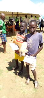 Children after their dogs vaccination