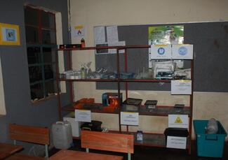 Laboratory apparatus and equipment for the science room in Kgadimo Secondary School.