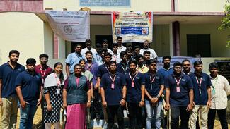 Group Picture of Dr. Arunbalaji, ADAH, Dr. Ramesh Kumar, Veterinarian, Dr J Philip Robinson, HoD, Ms T Swathy, AP, Department of Food Technology, Mr Tamilarasu, Department of Chemistry, Dr. N. Lalithamani, Professor, Department of Maths, Student Volunteers of NSS, K.S.Rangasamy College of Technology