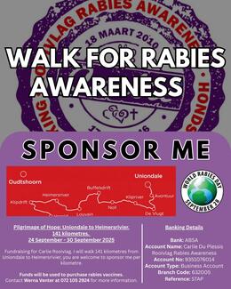 Walking to buy rabies vaccinations 140km. Sponsor me per  km please.
