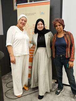 Dr. Layela Ramdani (Ministry of Agriculture) with a participant from the Algerian Red Crescent during the SARE workshops.