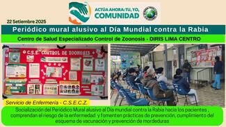 SOCIALIZACION DE PERIODICO MURAL ALUSIVO A TEMA DE LA RABIA HACIA LOS PACIENTES 