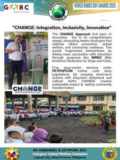 The CHANGE Approach first layer of innovation lies in its comprehensive design, integrating twelve strategies that address rabies prevention, animal welfare, and community resilience. This avoids fragmented interventions by linking mass vaccination with education through programs like BIRDC (Bite Incidence Reduction for Dogs and Cats). Free spay-neuter services under PETPOPCON further curb stray populations. By weaving short-term actions with long-term behavioral and cultural shifts, CHANGE creates sust