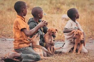 Kids happy with vaccinated dogs 